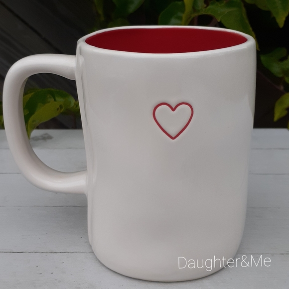 NEW! Rae Dunn Valentine's Double Sided Red HEART Coffee Tea Mug Cup Red Interior - Picture 2 of 2